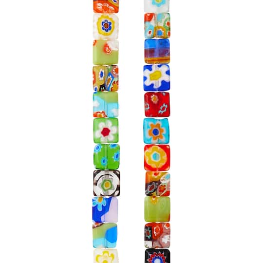 12 Pack: Millefiori Glass Flat Square Beads, 8mm by Bead Landing™